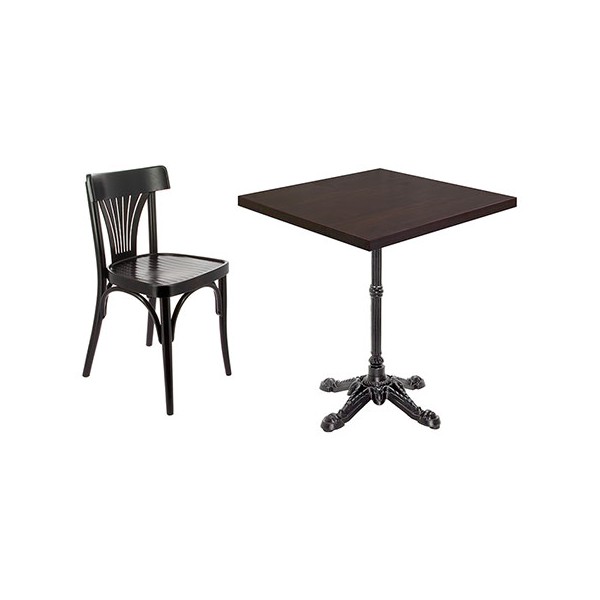 Ensemble 5 tables fonte et plateau Tavola stratifié 70x70 cm et 10 chaises New Orléans Courbé