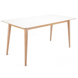 Table de réunion piètement bois plateau MDF blanc L160 x P80 cm