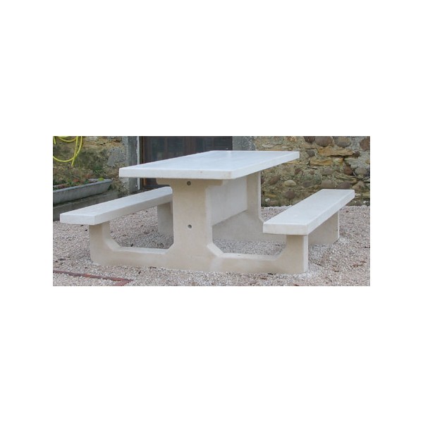 Table pique-nique monobloc rectangle en béton blanc
