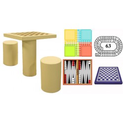 Table de jeux avec 2 tabourets béton coloré
