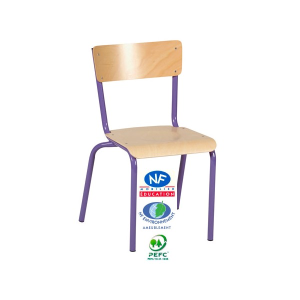 Chaise scolaire Eco 4 pieds assise et dossier hêtre NF T4 à T6