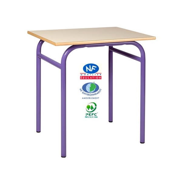 Table scolaire Eco 4 pieds NF 130x50 cm stratifié chant surmoulé T4 à T6