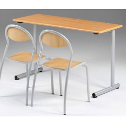 Lot de 2 tables scolaires NF à dégagement latéral Jeanne 130x50 cm stratifiée chant hêtre 